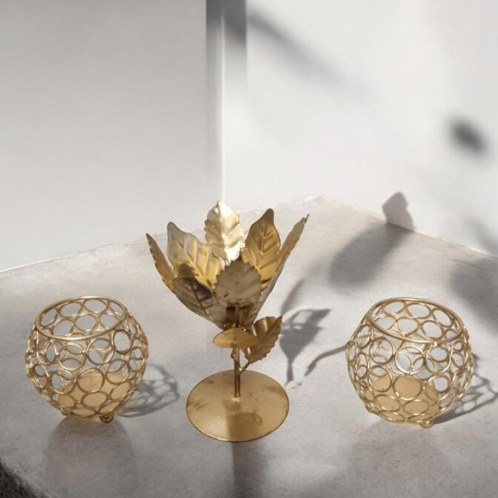 Tealight Small and Flower Combo Metal Stand Set of 3 – Stylish Combo for Elegant Home Decor
