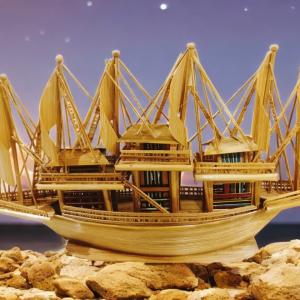 Handicraft Decorative Bamboo Ship – Elegant Home Décor Piece