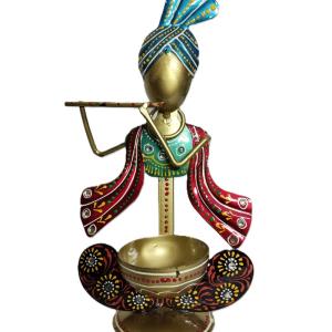 Elegant Metal Art Tealight Shree Krishna Stand Golden - Illuminate Your Space with Divine Grace