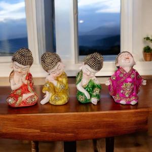 Set of 4 Adorable Baby Buddha Idols - Invite Serenity into Your Home