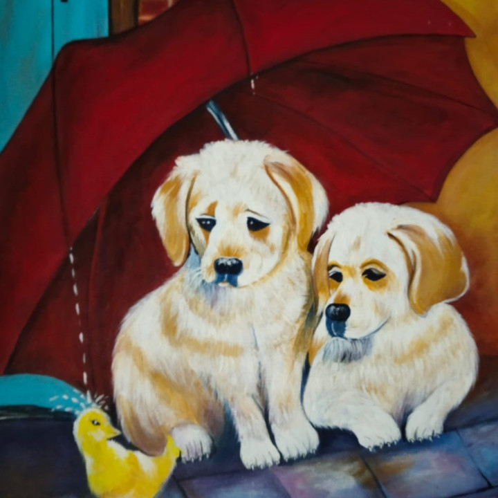 Adorable Handmade Puppy Dog Painting - Cute Charm for Your Home