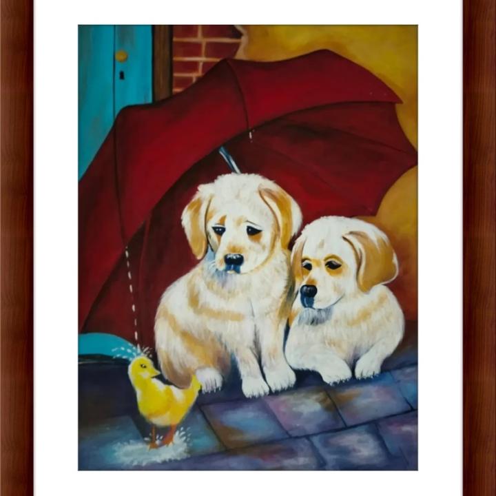 Adorable Handmade Puppy Dog Painting - Cute Charm for Your Home