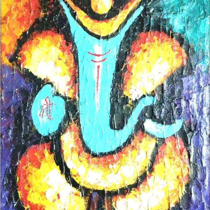 Divine Ganesha Texture Art on Canvas - Spiritual Elegance in Every Brushstroke