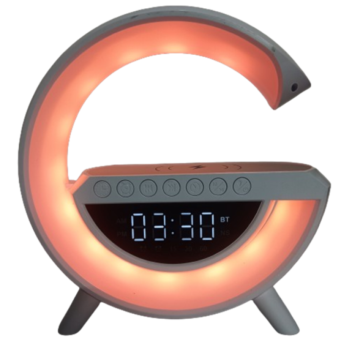 G Shape Bluetooth Speaker with Wireless Charging, FM Radio, AM Radio, and Multi-Color LED Lights - Your Ultimate Entertainment Hub
