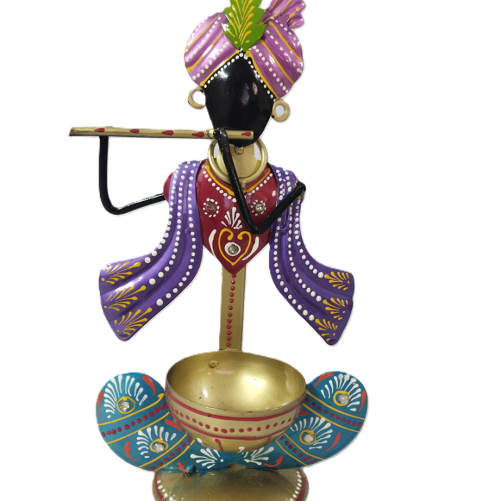 Elegant Metal Art Tealight Shree Krishna Stand - Illuminate Your Space with Divine Grace